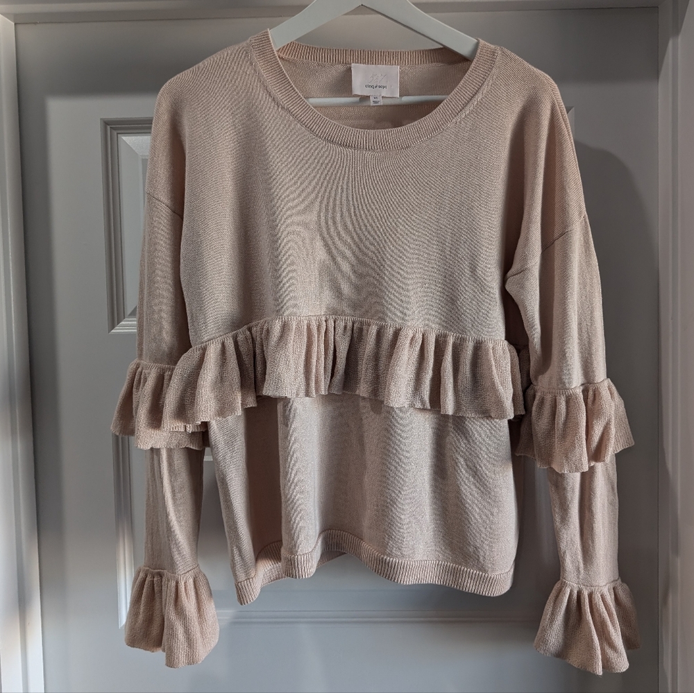 HP🎉 Cinq a Sept Phillipa Ruffle Sweater Silk Cashmere Oversized Ruffle Pink XS - Picture 2 of 12